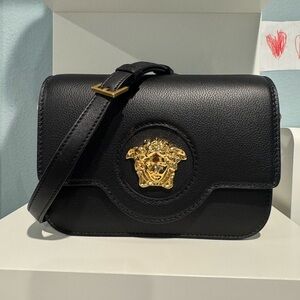 Versace Black and Gold Crossbody Bag with Medusa Logo